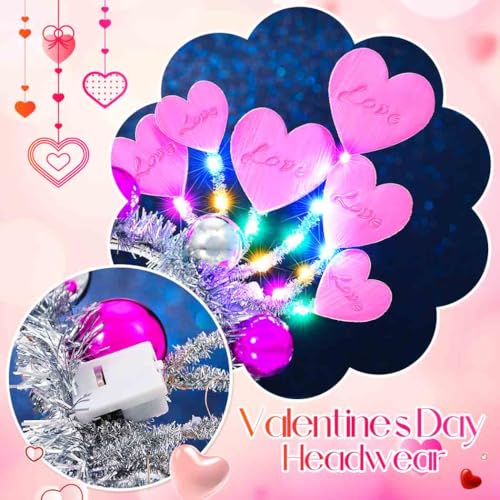 Yean Love Heart Valentine's Day Headband Ball Light Up Pink Party Costume Hair Accessories for Women