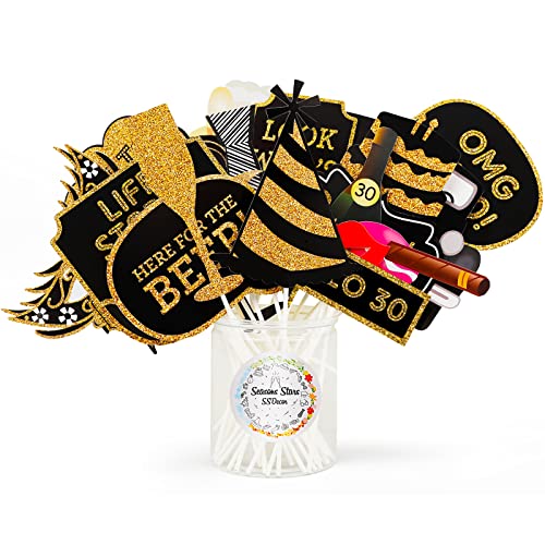 Adult 30th Birthday Photo Booth Props(41Pcs) for Her Him Dirty Thirty 30th Birthday Party, Gold and Red Decorations,30 Bir...