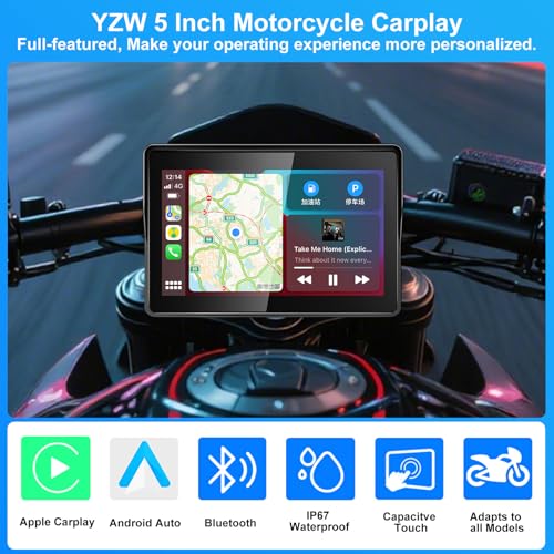 2026 YZW GPS Carplay 5 inch for Motorcycle with Wireless CarPlay & Android Auto,IP67 Waterproof Touch Screen,Carplay Moto,...