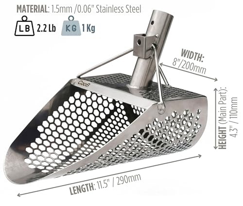 CooB Set Beach Sand Scoop Metal Detector Tool, Stainless Steel Scoop Shovel Metal Detecting Treasure Hunting, Light Strong...
