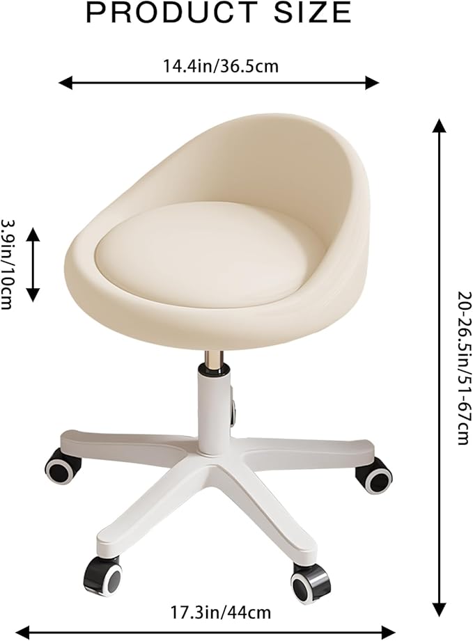 Walktory Round Rolling Stool with PU Leather Low Backrest, Hydraulic Height-Adjustable Swivel Chair for Spa, Salon, Tattoo, Massage, or Medical Office