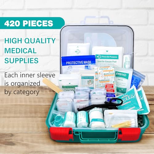 General Medi 420 Pieces Professional First Aid Kit - HardCase First Aid Box - Contains Premium Medical Supplies for Trave...
