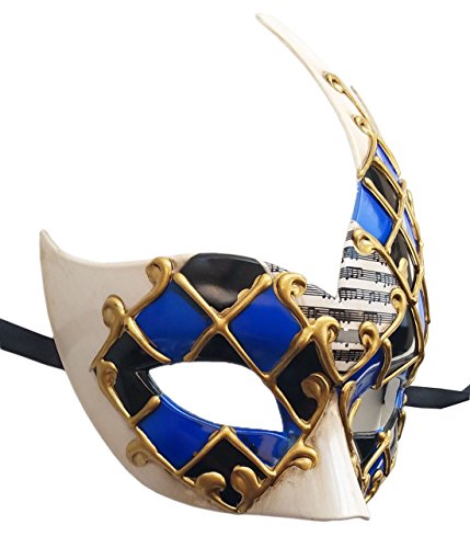 Coolwife Men's Masquerade Mask Vintage Venetian Checkered Musical Party Mardi Gras Mask