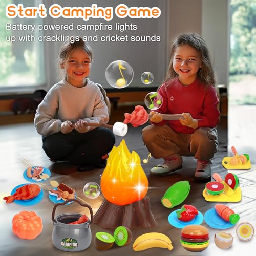 Kids Camping Toys, Mitcien Camping Set Include Pretend Campfire Play Food Fruits & Vegetables Hamburger Magnetic Fishing T...