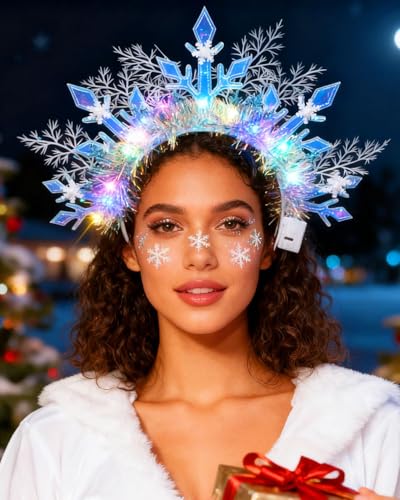 Campsis Light Up Snowflake Headband Christmas Headpiece Led Xmas Holiday Hair Accessories for Women