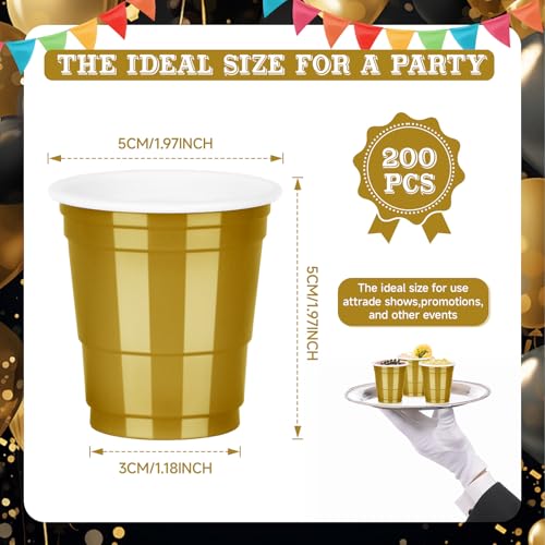 Pineburg 200Pack 2oz Mardi Gras Plastic Shot Cups, Gold Plastic Shot Glasses, Mini Disposable Cups for Parties Valentine's...