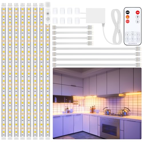 LAFULIT Under Cabinet Lighting Kit - 8 PCS 20 Inch Pre-Cut Strips, 2700K Warm White Flexible LED Strip Lights with Remote ...