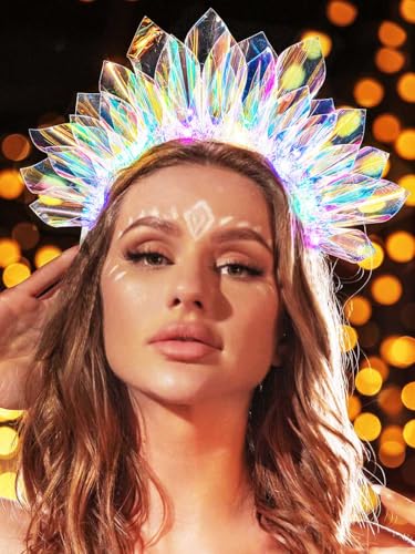 JONKY Light Up Crown Led New Year Eve Headband Glow Birthday Headpiece Rave Costume Hair Accessories for Women