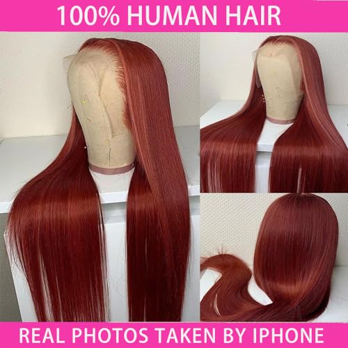 Reddish Brown Lace Front Wigs Human Hair 26inch 180% Density 13x4 Full Frontal Transparent Hd Lace Straight Lace Front Wig Human Hair Reddish Brown Colored Wigs For Black Women Frontal Wig Human Hair