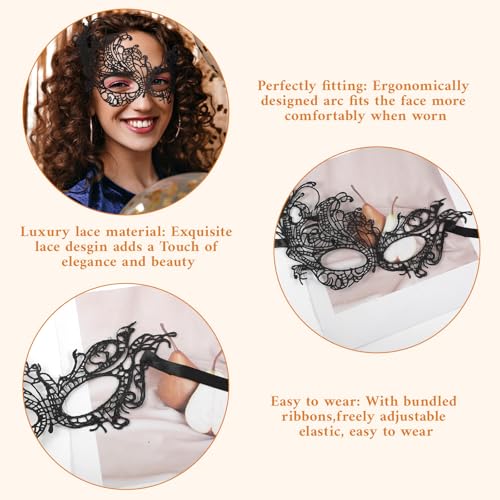Heclia 2PCS Masquerade Masks for Women Couples Masquerade Lace Mask Set Venetian Halloween Masks for Women and Men Plastic...