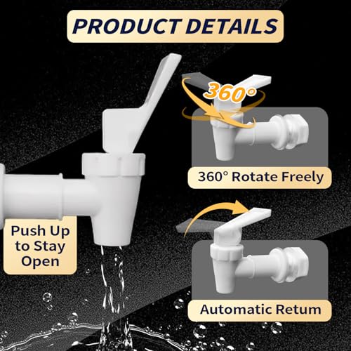 2 Pack Water Dispenser Replacement Faucet,BPA Free Beverage Dispenser Spigot with Silicone Washer & Nut,Hole Push-Up Tap f...