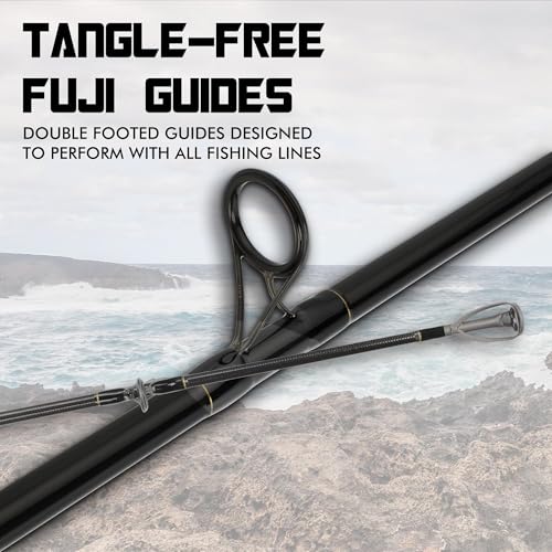 LITTMA Carbon Fiber Surf Spinning Rod with Fuji Guides - Lightweight & Strong 2-Piece Pack - Available in 8'/9'/10'/11'/1...