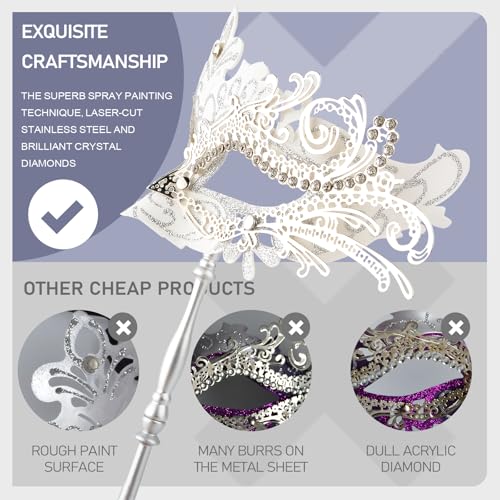 Hoshin Masquerade Mask with Stick, Mardi Gras Deecorations Venetian Masks for Womens