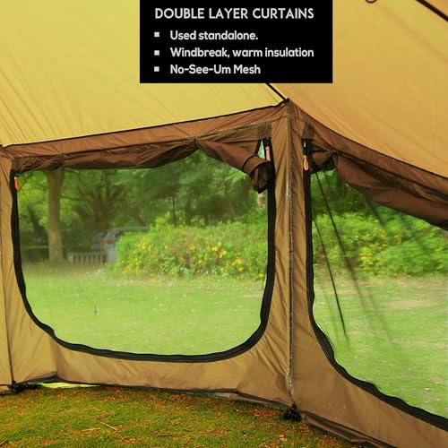 Preself 4 Season Tipi Tent, Hot Tent with Canopy, Standing Room, Teepee Tent for Hunting Family Team Camping Hiking