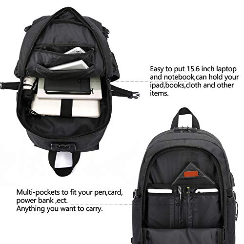 WENIG Anti-Theft Travel Laptop Backpack with USB Charging Port Lock,Water Resistant Slim Work Computer Bag for Men College...