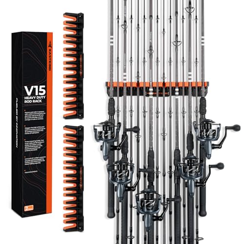 KastKing V15HD Heavy Duty Vertical Fishing Rod Holder – Wall Mounted Fishing Rod Rack, Store 15 Large Rods or Fishing Rod ...