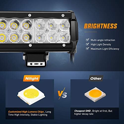 Nilight Led Light Bar 12 Inch 72W Spot Flood Combo Off Road Fog Lights Driving LED Pods with Off Road 16AWG Wiring Harness...