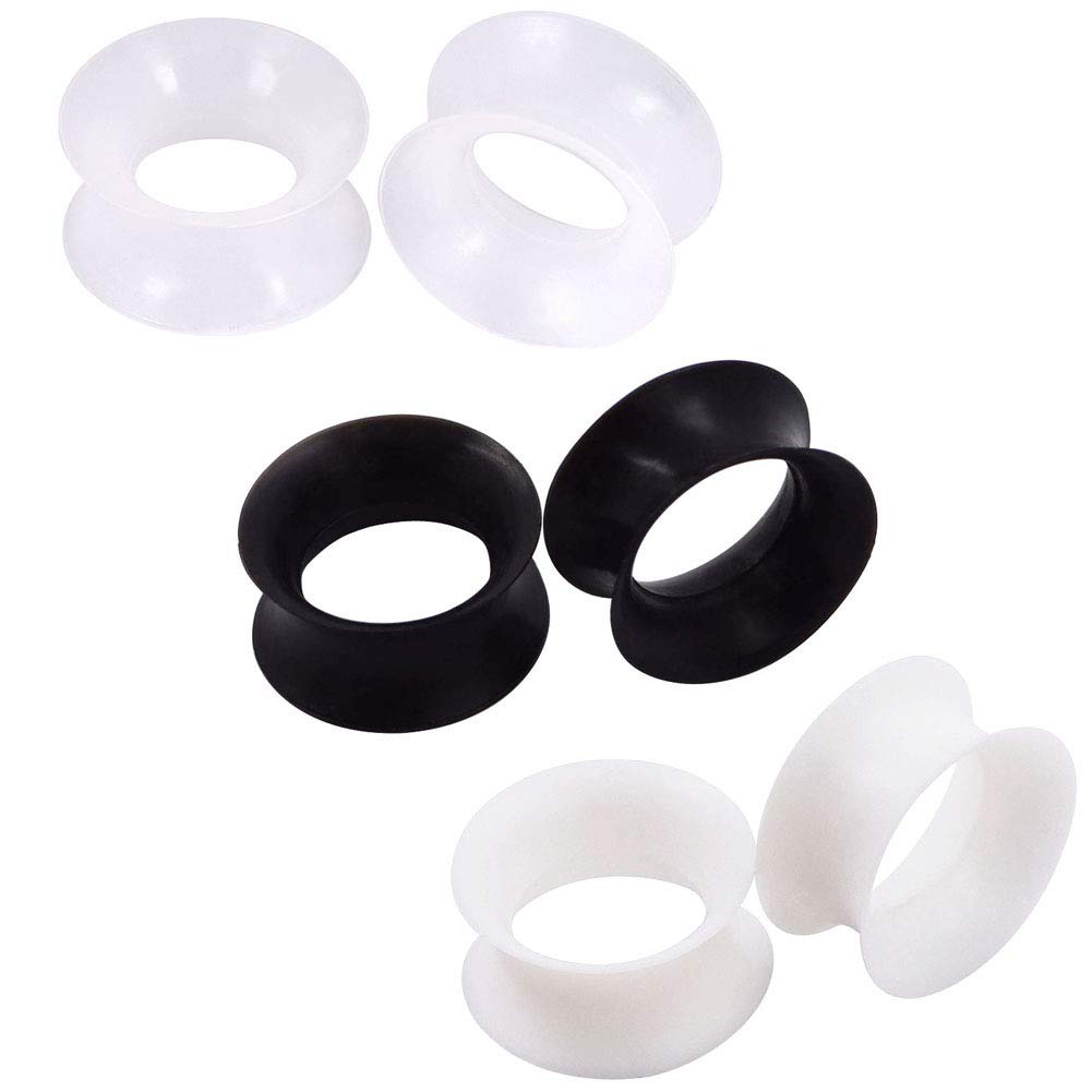 Stuppendux 3 Pairs Black White Transparent Soft Silicone Flexible Ear Skin Tunnels Plugs Expanders Gauges Hollow Body Piercing 9