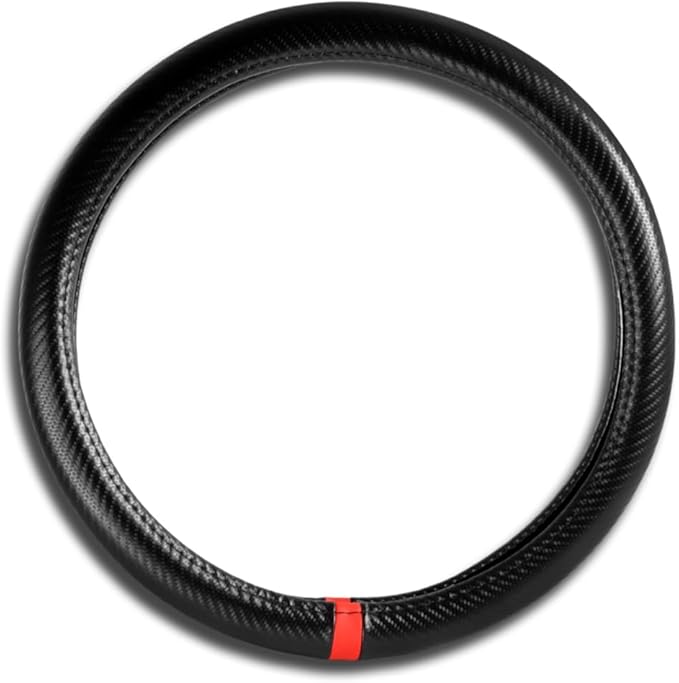 Q1-TECH, Embroidery Steering Wheel Cover Pole Position Accent Sport Carbon Fiber Look Style for Car Truck SUV 15 Inch Fitm...