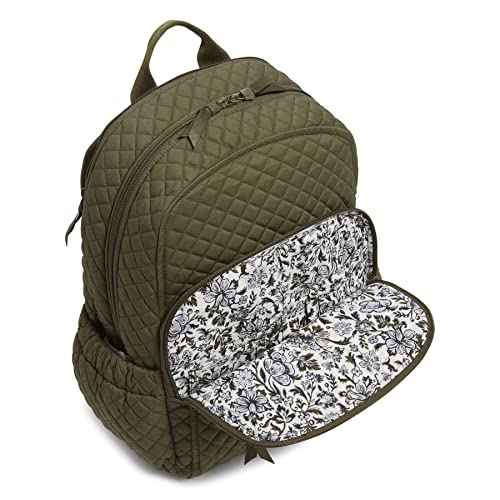 Vera Bradley Women's Cotton Campus Backpack, Climbing Ivy Green - Recycled Cotton, One Size