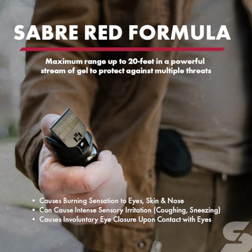 SABRE Tactical Pepper Gel With Belt Holster For Easy Carry, Maximum Police Strength OC Spray, Quick Access Fast Flip Top S...