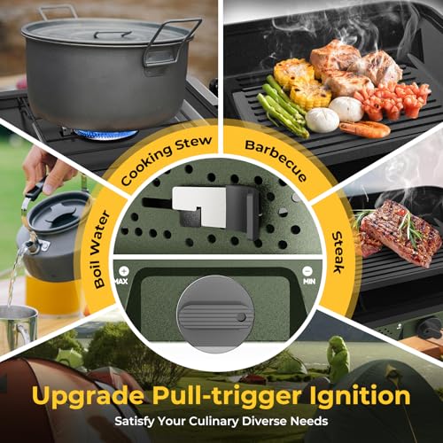 Camping Stove, 2 Burner Propane Stove With Grill,17,000 BTU Camp Stove, Foldable Camping Stove Propane Includes Carry Bag,...