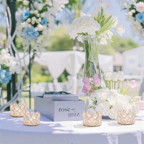 VINCIGANT Pack of 12 Gold Crystal Tea Light Candle Holders for Wedding Home Table Centerpiece Decoration, Valentine's Day ...