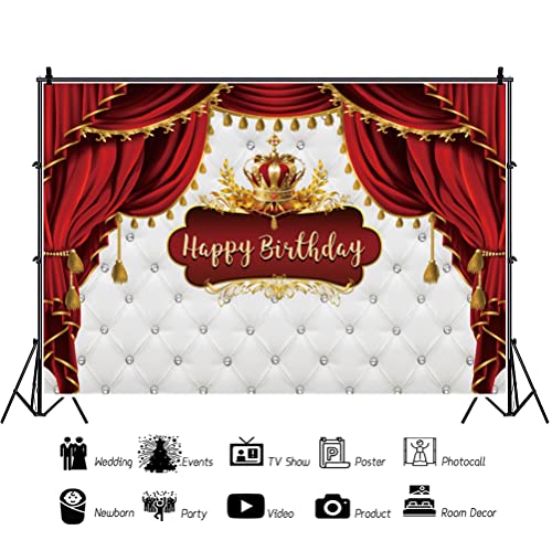 OERJU Royal Prince Birthday Backdrop Royal Red and Gold Happy Birthday Backdrop Little Baby Prince King Crown Curtain Phot...