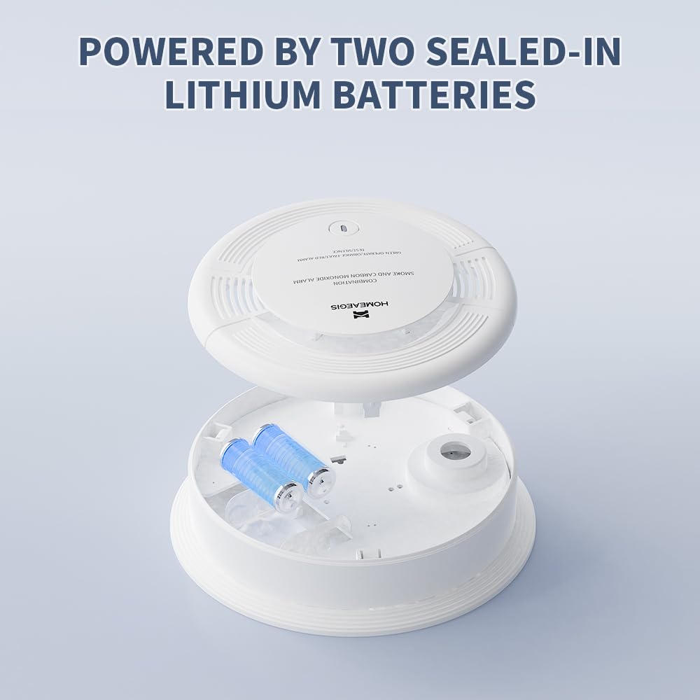HOMEAEGIS Smoke and Carbon Monoxide Alarm, 1-Pack Size.10-Year Battery Powered.