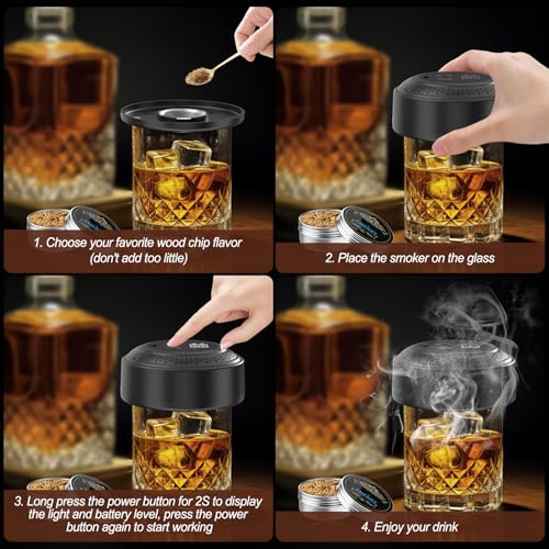 Electric Whiskey Smoker Kit - 6 Wood Chip Flavors, Built-in Lighter&Ambient Light, No Butane Needed Rechargeable Cocktail ...
