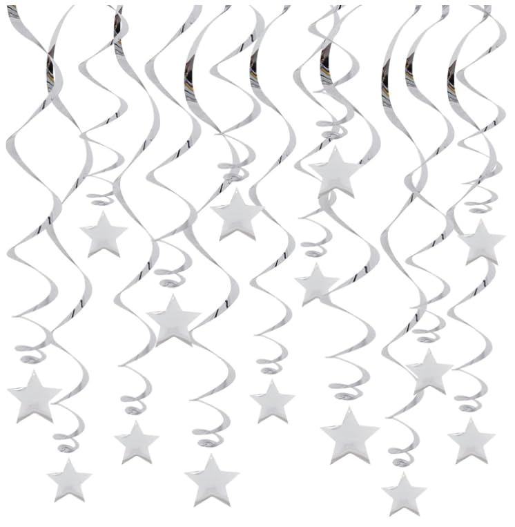 BEISHIDA Silver Star Hanging Swirl Decorations,Hanging Silver Party Supplies for Graduation Wedding Baby Shower Decoration...