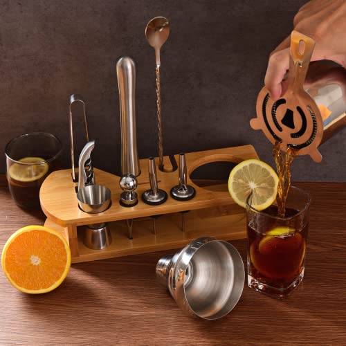 Cocktail Shaker Set Bartender Kit : 12-Piece Bar Tool Set with Bamboo Stand | Bar Set with All Practical Bar Accessories, ...