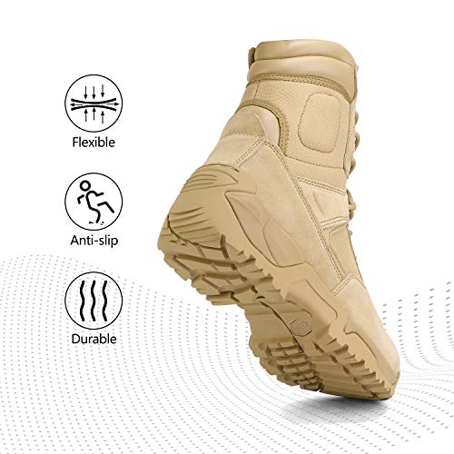 NORTIV 8 Mens Military Tactical Work Boots Hiking Side Zip Leather Outdoor Motorcycle Combat Boots Response