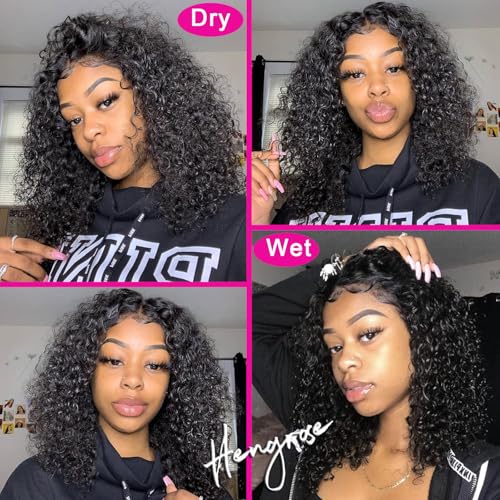 5x8 Bob Wig Human Hair Glueless Wigs Human Hair Pre Plucked Pre Cut Deep Wave HD Lace Closure Wigs Human Hair 210% Density Wear And Go Glueless Wig (16inch)