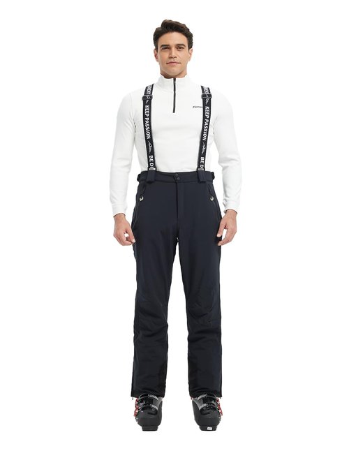 fit space Men's Ski Snow Pants Waterproof 15,000mm Removable Suspenders Insulated Warm Winter Hiking Snowboard Fleece Lined (Black,X-Large)