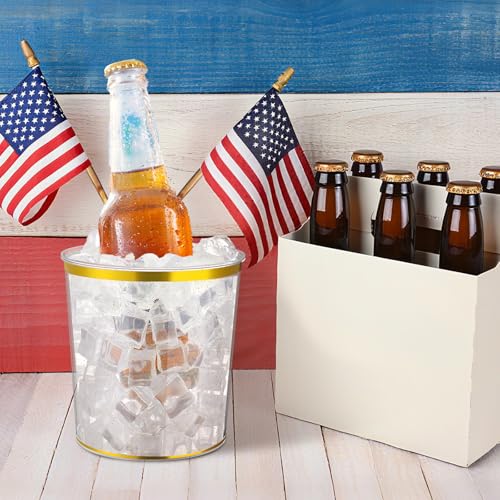 Acellegic 18 Pcs Ice Buckets Bulk, 6 Liter Plastic Round Ice Buckets with Gold Rim and Glitter, Disposable Storage Drink T...