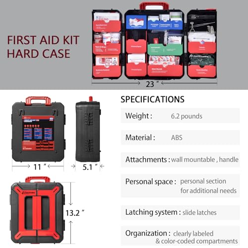 Hard Case First Aid Kit 408 Pcs - Wall Mountable Trauma Kit for Car, Home, Office & Truck - Comprehensive Large First Aid ...