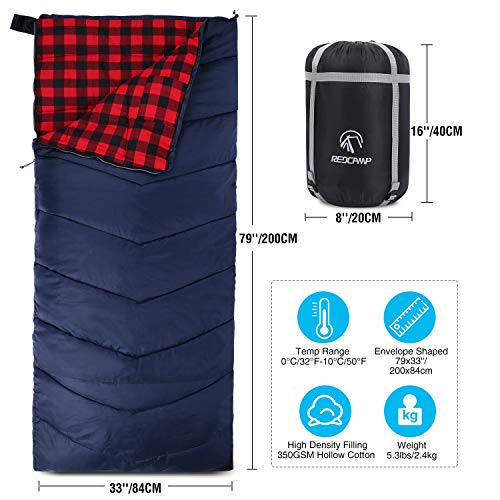 REDCAMP Cotton Flannel Sleeping Bag for Camping Backpacking, Adults Cold Weather Envelope Sleeping Bags with 2/3/4/6lbs Fi...