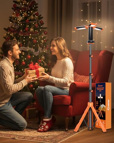 Saker Portable Camping Light with Stand 73.2" Rechargeable Work Light 3200 Lumen 4000/6500K Dimmable Camp Lanterns for Gar...