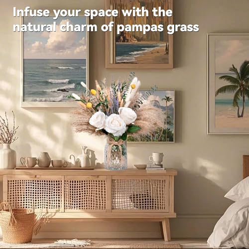 Faux Flower Arrangement with Vase, Center Pieces Decoration for Table, Pampas Grass Floral Décor, Thanksgiving & Christmas...