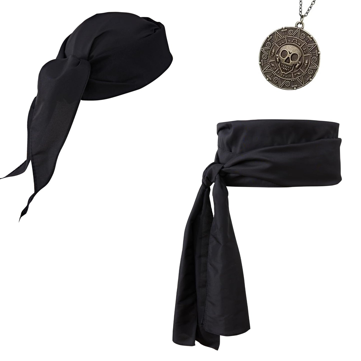 Pirate Accessories Set - Headband, Hat, Bandana, Sash Belt, Jewelry for Women and Men, Medieval Renaissance Halloween Costume (Black)