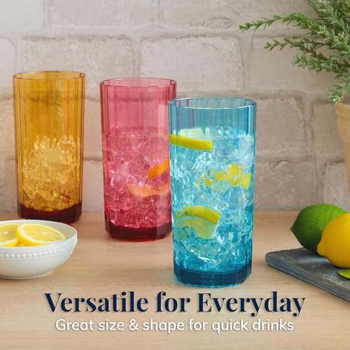 US Acrylic Faceted Plastic Reusable Drinking Glasses (Set of 6) 18oz Water Cups Assorted Colors | BPA-Free Tumblers, Made ...