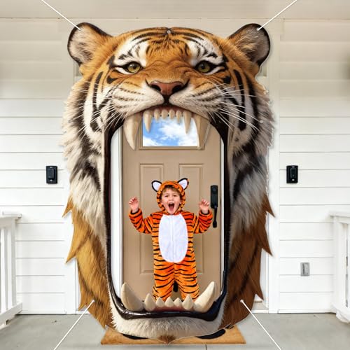 Tiger Party Decorations Realistic Tiger Door Banner Tigers Theme Door Hanging Background Jungle Animal Photo Booth Prop fo...