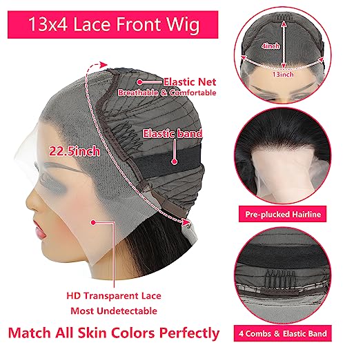 Straight Lace Front Wigs Human Hair 180% Density 13x4 HD Transparent Lace Frontal Human Hair Wigs for Women 180% Density Glueless Wigs Human Hair Pre Plucked Natural Black Color 20inch