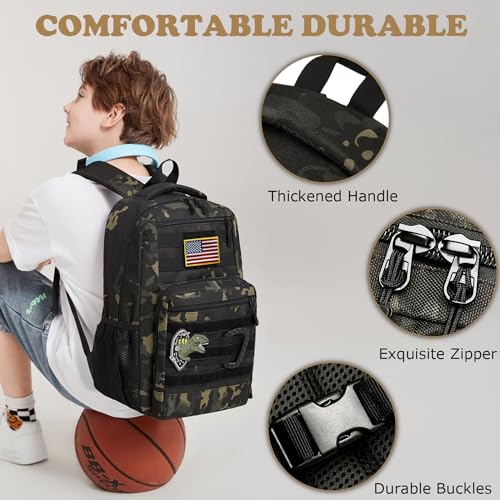 XINTREY Kids tactical Backpack for Boys School Bag 20L mini Children Backpack for Outdoor Camping Travel (Black CM)