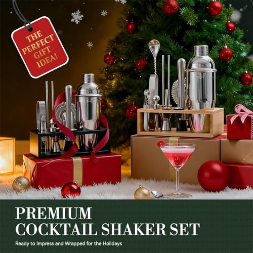 TNGO Cocktail Shaker Set - Mixology Bartender Kit with Sleek Stand - Premium Bar Tool Set All Bar Accessories Includes Mar...
