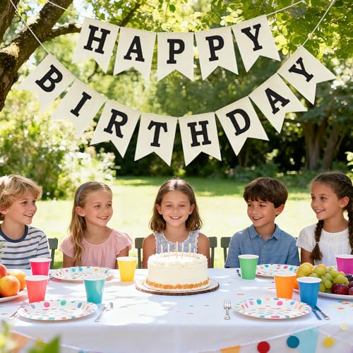 Anwyll Happy Birthday Banner - NO DIY Black Burlap Happy Birthday Banner Sign Happy Birthdays Party Decoration Happy Birth...
