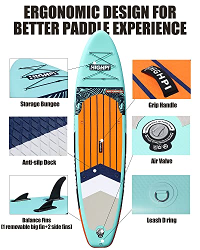 Highpi Inflatable Stand Up Paddle Boards, Ultra-Light SUP for All Skill Levels, w/Accessories Backpack, Anti-Slip Deck, Le...