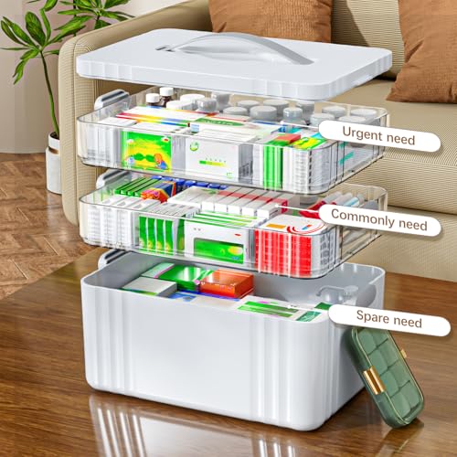 ARSTPEOE 3-Tier Medicine Organizer - Portable Medicine Cabinet with Plastic Handle, Multipurpose Medical Box with Pill Bo...