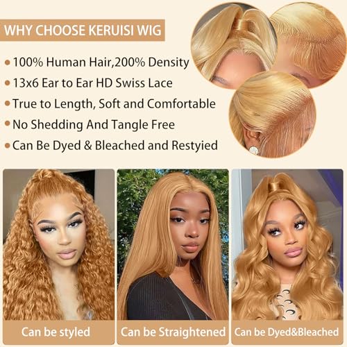 26 Inch Honey Blonde Wig Human Hair 200% Density 13x6 Body Wave Pre Plucked Glueless HD Transparent Lace Frontal Wigs Human Hair for Women